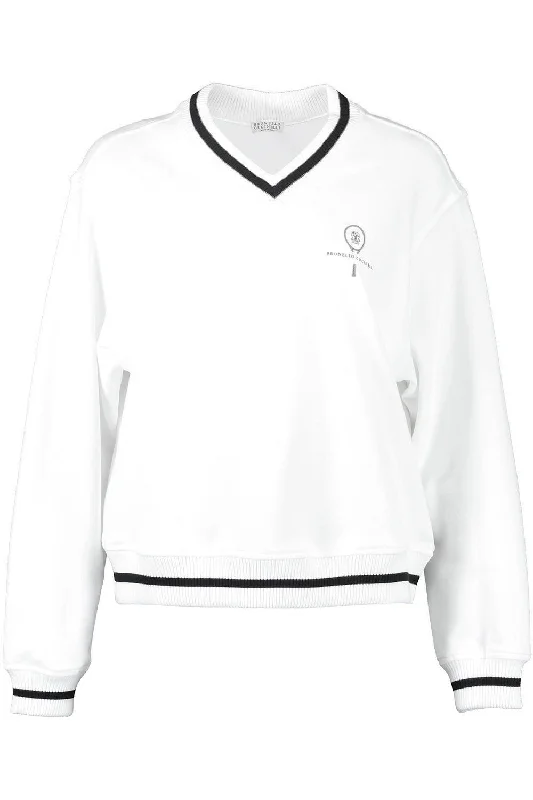 Logo Embroidered Vneck Pullover