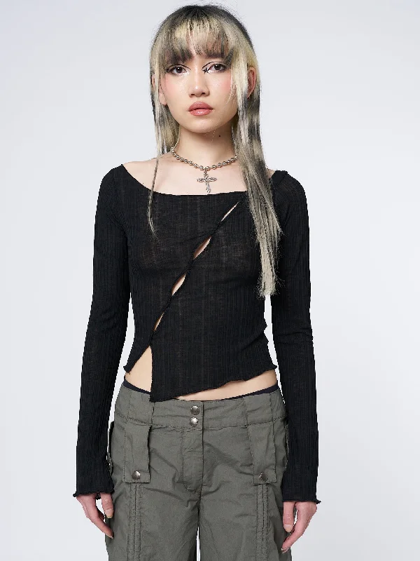 Hana Black Asymmetrical Cut Out Top