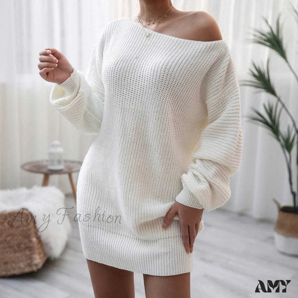 Amy Fashion - Lantern Sleeve Oversized Fashion Knitted Dress