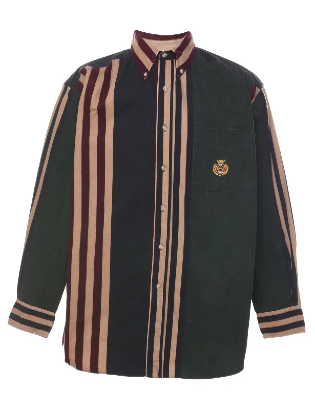 Striped Maroon & Dark Green Denim Shirt - L