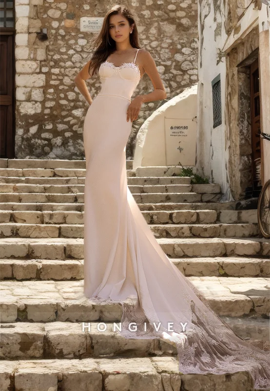 Elegant & Luxurious Satin Sweetheart Spaghetti Straps Court Train Wedding Dress