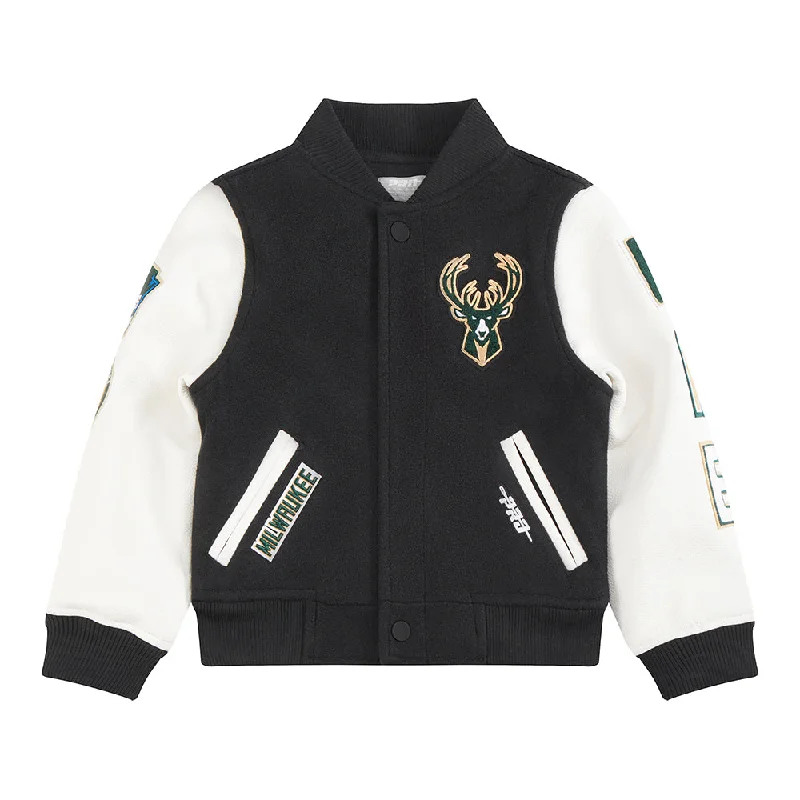 NBA MILWAUKEE BUCKS CLASSIC TODDLER BOYS WOOL VARSITY JACKET (BLACK/WHITE)