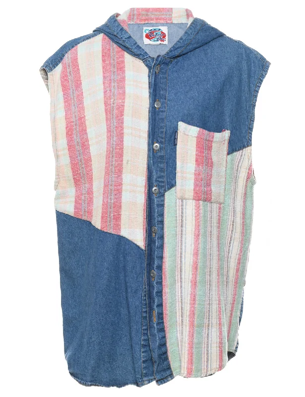 Striped Multi-Colour & Denim Hooded Shirt - M