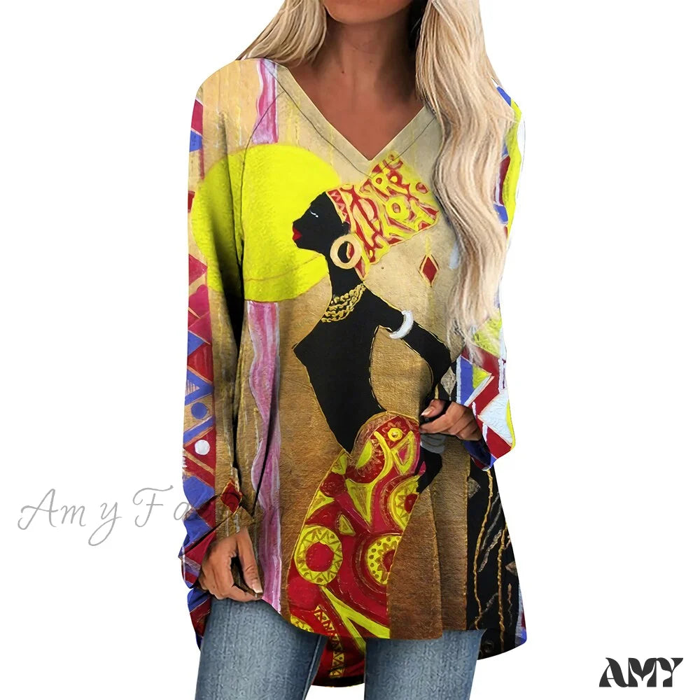 Amy Fashion - Long Sleeves African Female Pattern Tops