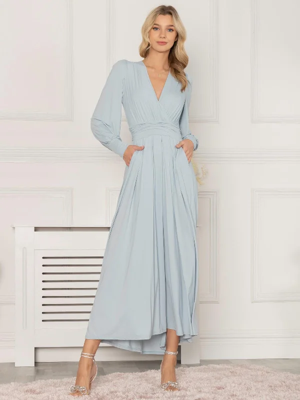 Rashelle Jersey Long Sleeve Maxi Dress, Ice Blue