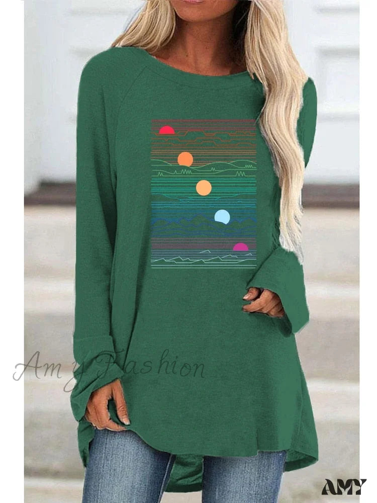 Amy Fashion - Long Sleeve Loose Casual Printing T-shirt