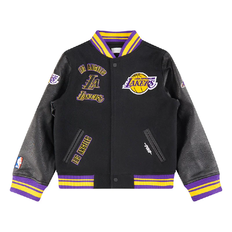 NBA LOS ANGELES LAKERS RETRO CLASSIC BIG BOYS RIB WOOL VARSITY JACKET (BLACK/PURPLE)