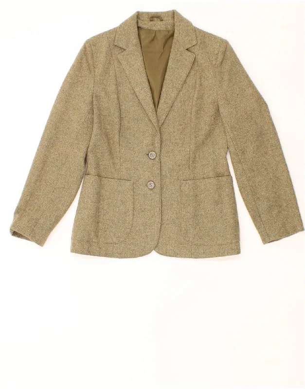 VINTAGE Womens 2 Button Blazer Jacket UK 14 Medium  Beige New Wool