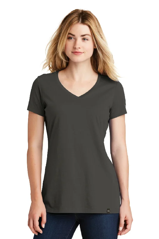 New Era Womens Heritage Short Sleeve V-Neck T-Shirt - Graphite Grey - Closeout