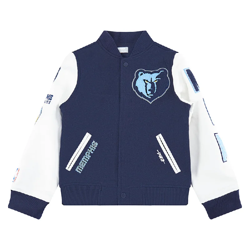 NBA MEMPHIS GRIZZLIES CLASSIC BIG BOYS WOOL VARSITY JACKET (MIDNIGHT NAVY/WHITE)