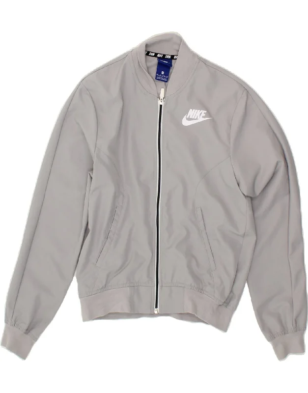 NIKE Womens Oversized Graphic Bomber Jacket UK 6 XS Grey Polyester