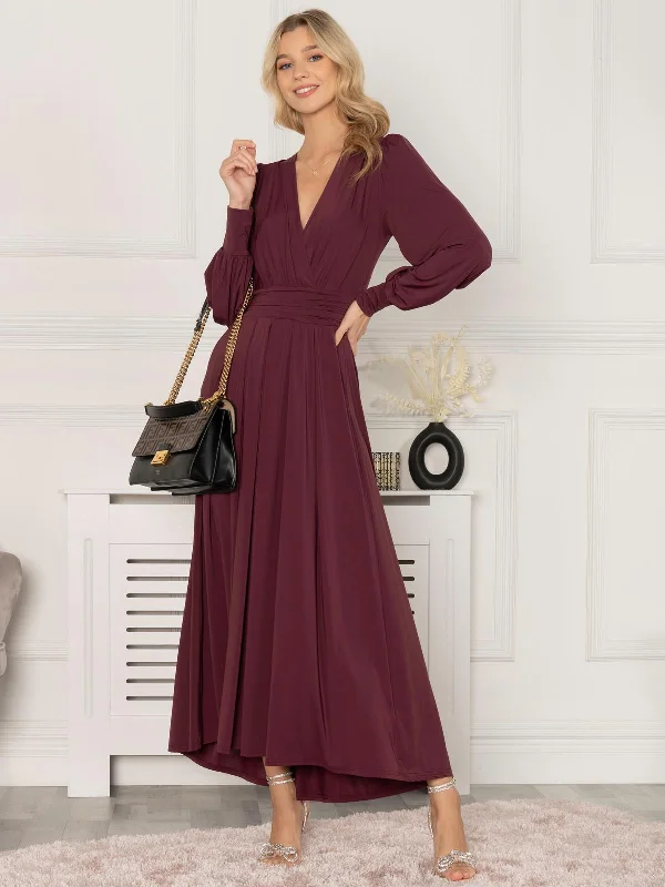 Rashelle Jersey Long Sleeve Maxi Dress, Burgundy