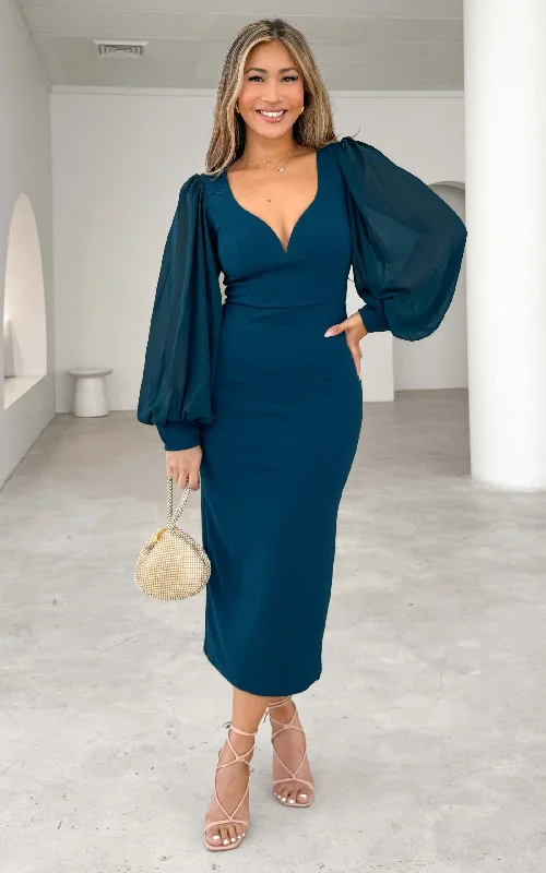 Tammy Long Sleeve Midi Dress - Midnight Blue