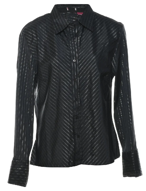 Striped Black & Silver Striped Shirt - L