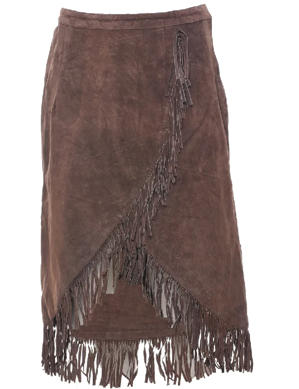 Suede Fringed Maxi Skirt - M