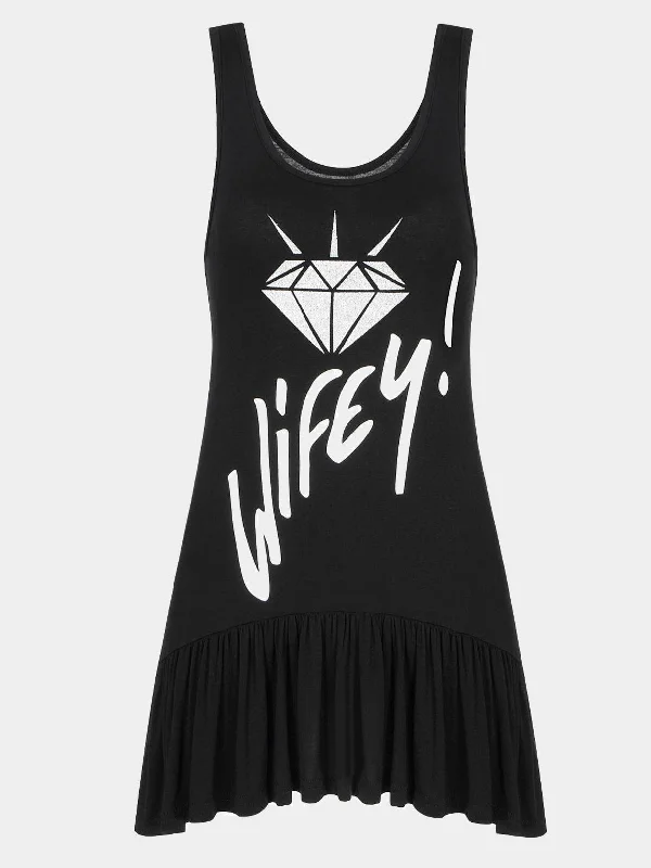 Wholesale Black Letter And Diamond Print Mini Dress