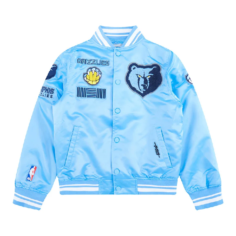 NBA MEMPHIS GRIZZLIES RETRO CLASSIC BIG BOYS RIB SATIN JACKET (UNIVERSITY BLUE)