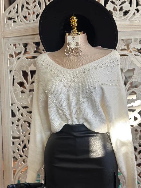 White Pearl Knit Sweater