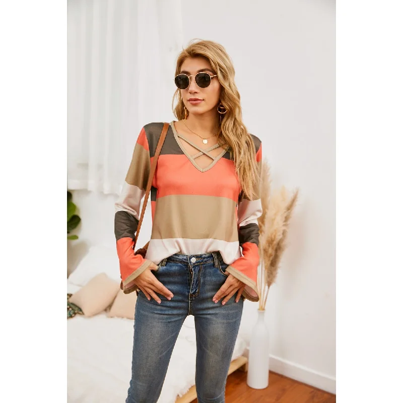 Julia Fashion - Multi-color V-neck T-Shirts