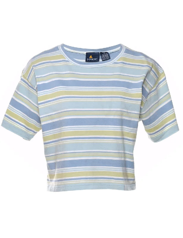 Striped Light Blue & Light Green T-Shirt - M