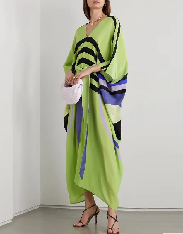 Green Silk Crepe Kaftan