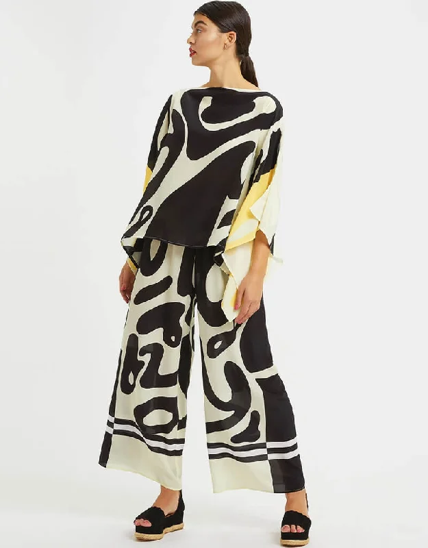 Black Fancy Soft Silk Crepe Kaftan Co-Ord Set