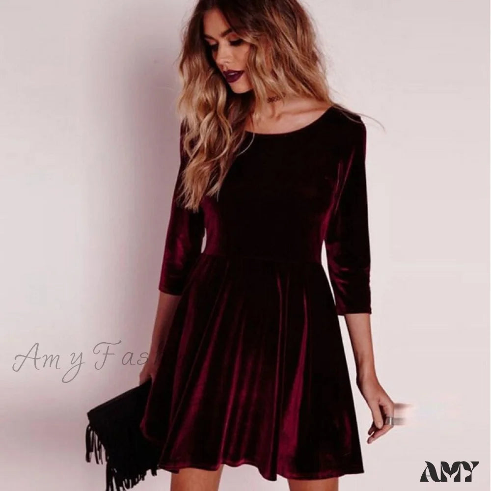 Amy Fashion - Swing Hem Velvet Dress