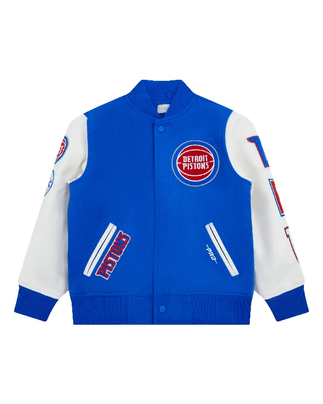 NBA DETROIT PISTONS CLASSIC BIG BOYS WOOL VARSITY JACKET (ROYAL BLUE/WHITE)