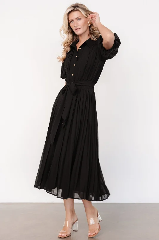 Boston Pleated Button Dress | Black