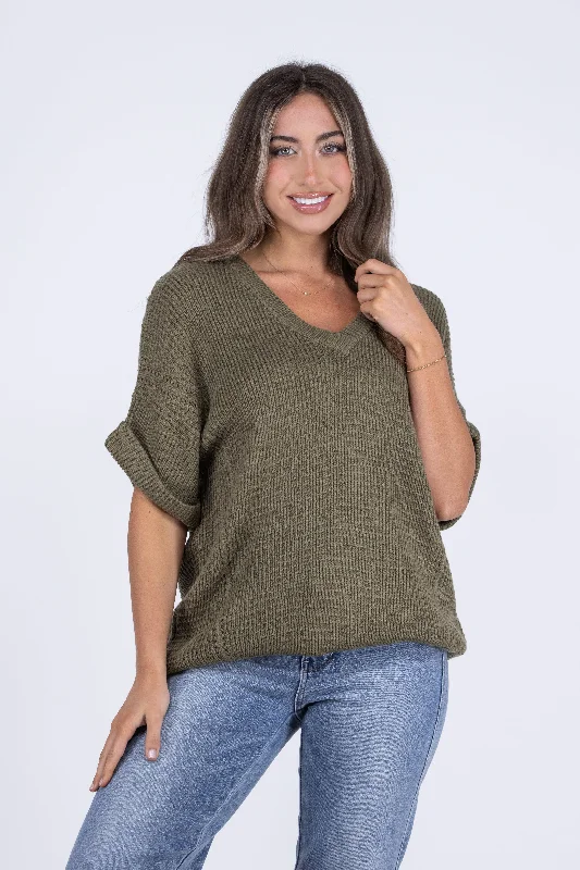 Muted Messages Women's Ribbed Knit Short Sleeve Sweater