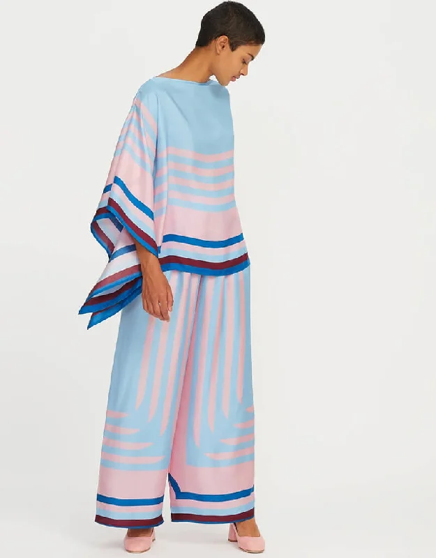 Blue Fancy Soft Satin Silk Kaftan Co-Ord Set