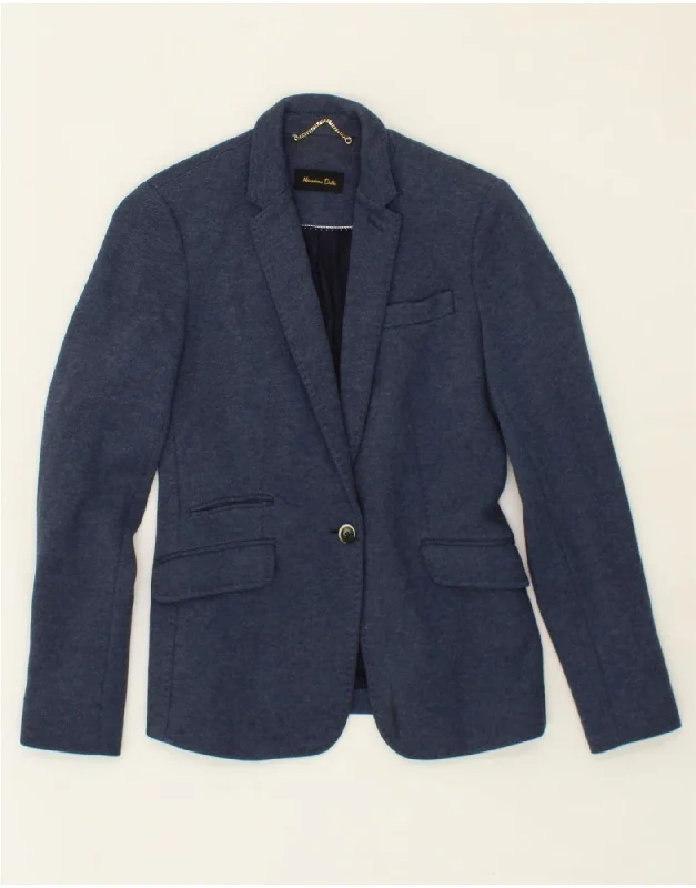 MASSIMO DUTTI Womens 1 Button Blazer Jacket EU 38 Small Navy Blue