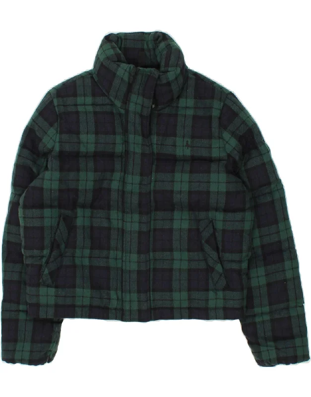 JACK WILLS Womens Padded Jacket UK 6 XS Green Check Wool