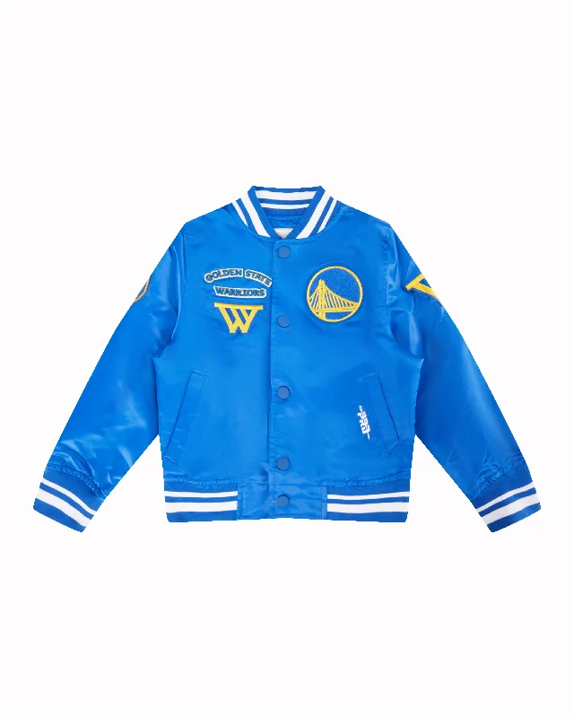 NBA GOLDEN STATE WARRIORS RETRO CLASSIC TODDLER BOYS RIB SATIN JACKET (ROYAL BLUE)