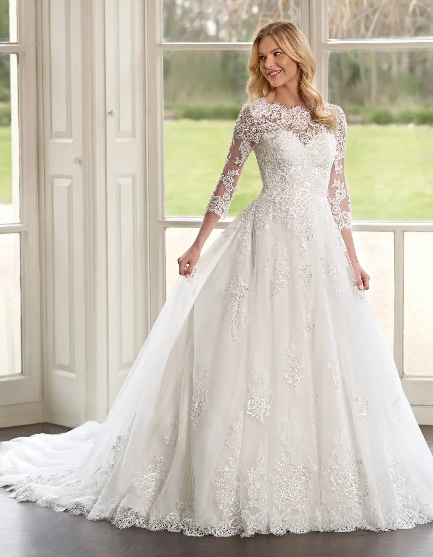 DingJiDress a modest lace a-line with full-length sleeves