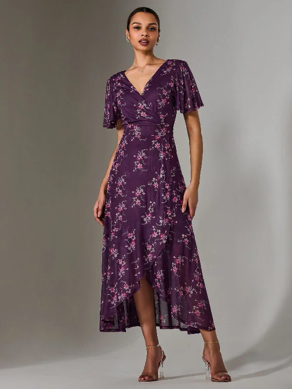 Wrap Midaxi Dress, Purple Floral