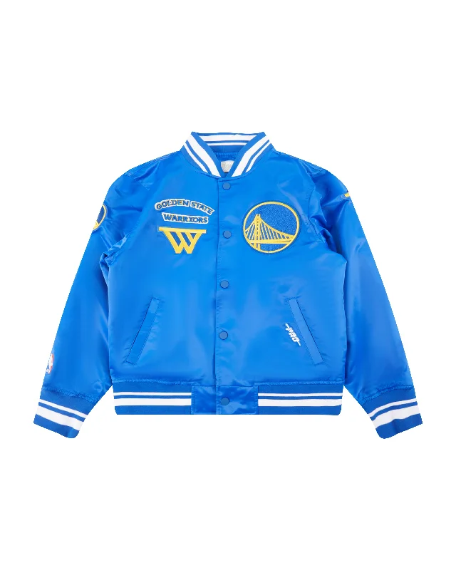 NBA GOLDEN STATE WARRIORS RETRO CLASSIC BIG BOYS RIB SATIN JACKET (ROYAL BLUE)