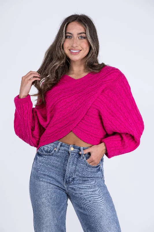 Time For Class Women's Lightweight Cable Knit Criss-Cross Bodice Sweater