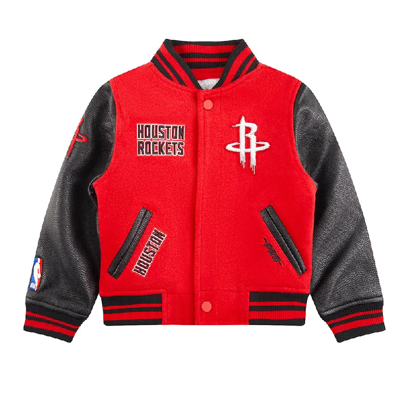 NBA HOUSTON ROCKETS RETRO CLASSIC LITTLE BOYS RIB WOOL VARSITY JACKET (RED/BLACK)