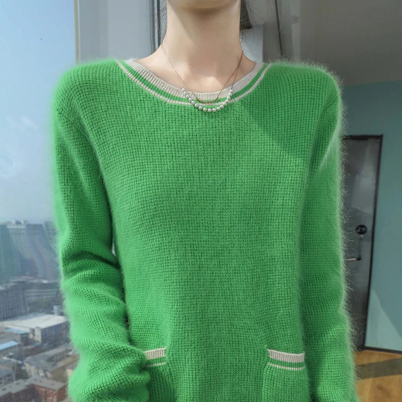 Mink Cashmere Autumn Winter New Women's Round Neck Pullover Fashion Solid Color Warm Sweater