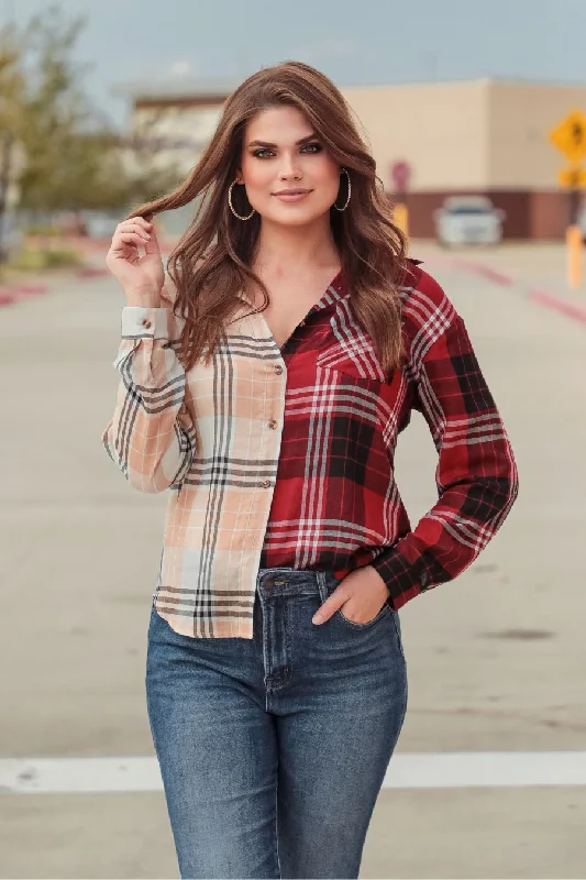 Shades Of Fall Plaid Button Up Top