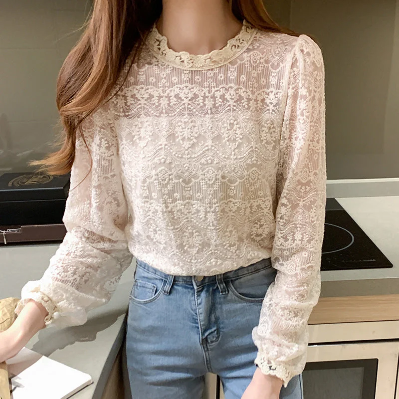 Julia Fashion - Women French Lace Long Sleeve T-shirts