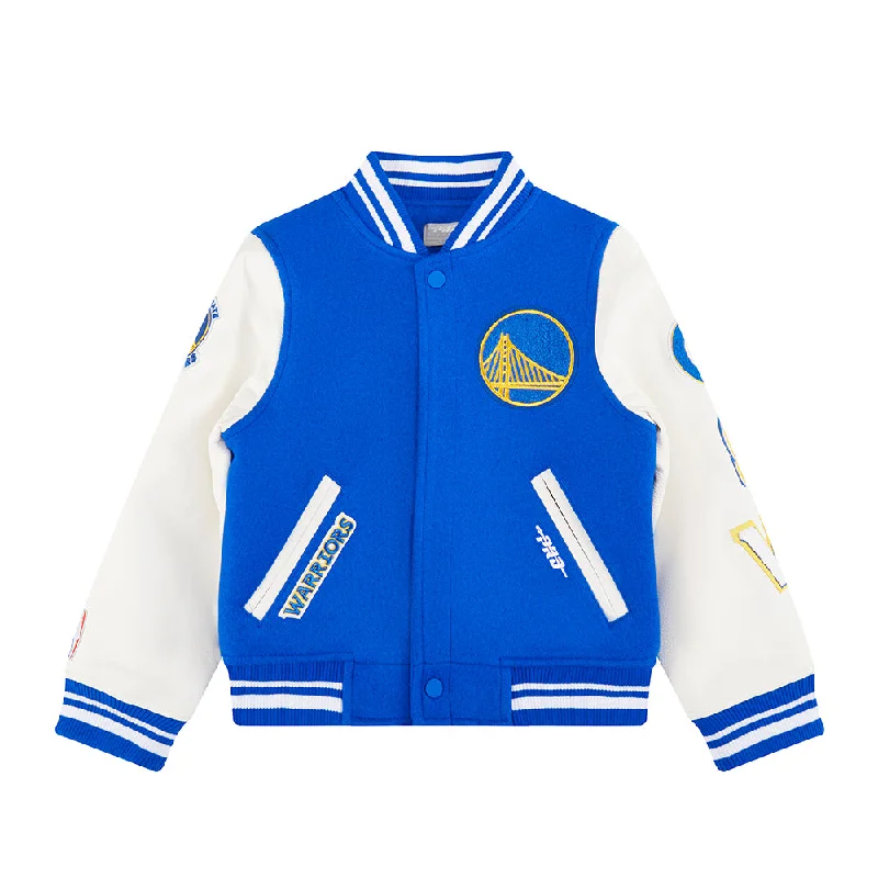 NBA GOLDEN STATE WARRIORS CLASSIC LITTLE BOYS WOOL VARSITY JACKET (ROYAL BLUE/WHITE)