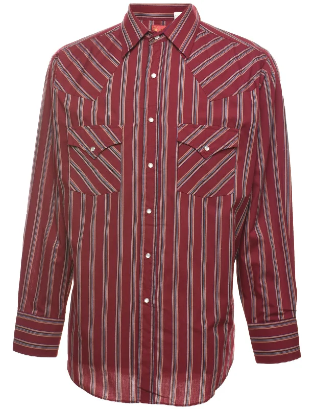 Striped Maroon Western Shirt - M