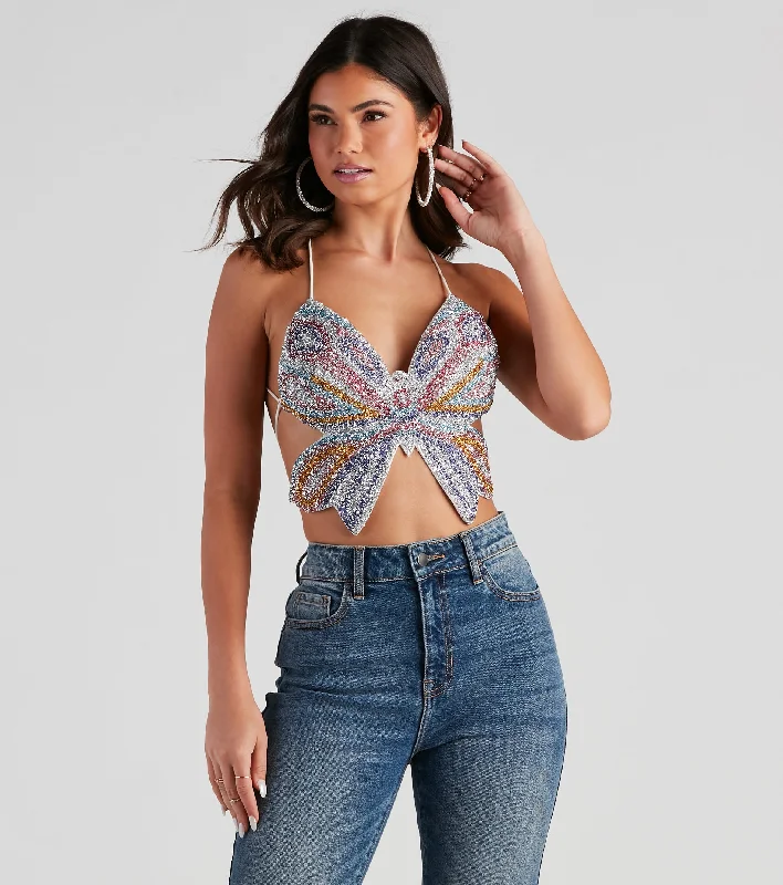 Mystical Glam Butterfly Glitter Crop Top