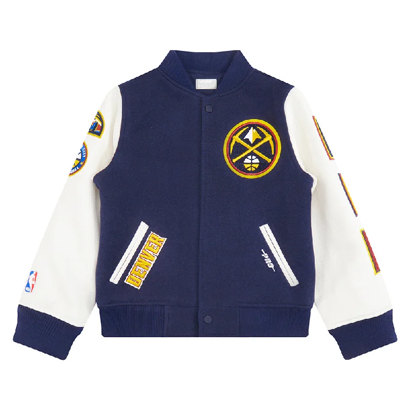 NBA DENVER NUGGETS CLASSIC BIG BOYS WOOL VARSITY JACKET (MIDNIGHT NAVY/WHITE)