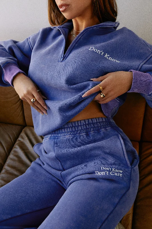 Don't Know Don't Care Quarter Zip Sweater Top - Blue