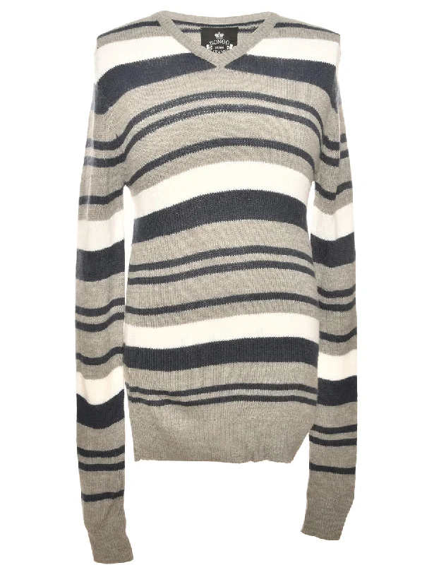 Striped Multi-Colour Knit Jumper - M