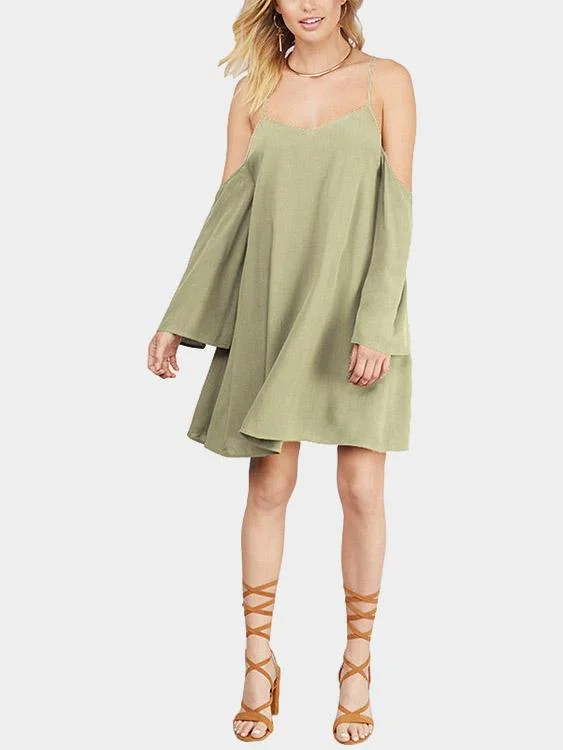 Wholesale Army Green Long Sleeve Mini Dress