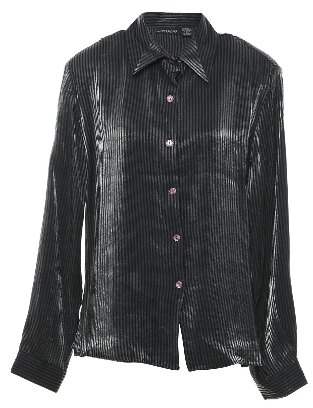 Striped Black & Silver Sparkly Evening Shirt - XL